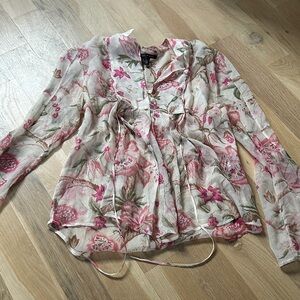 Zara Floral Pink and Green Blouse - it’s sheer